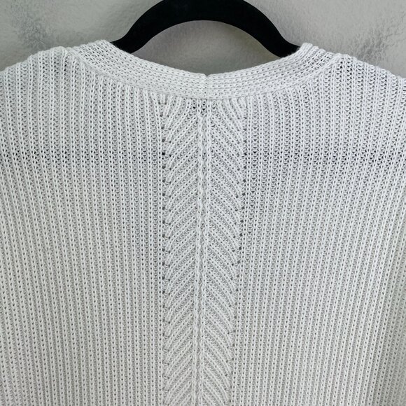 Vince Womens Small Ribbed Knit Directional V Neck Cotton Pullover Sweater White - Picture 12 of 12